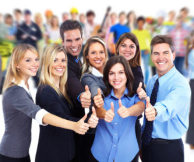 Happy business people group. Split Layout